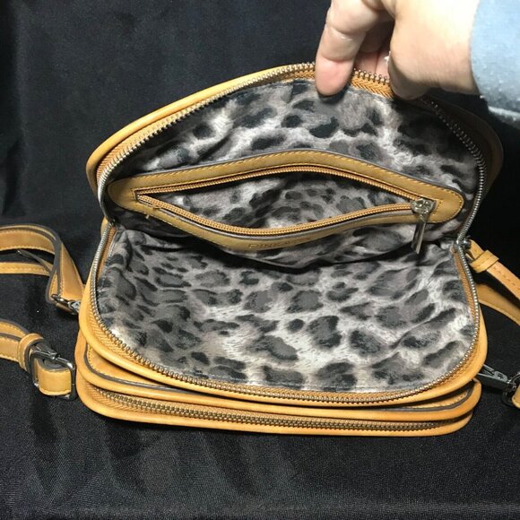 PinkStix Faux Leather Tan Crossbody Bag Purse Chettah Print Lining - Picture 12 of 13